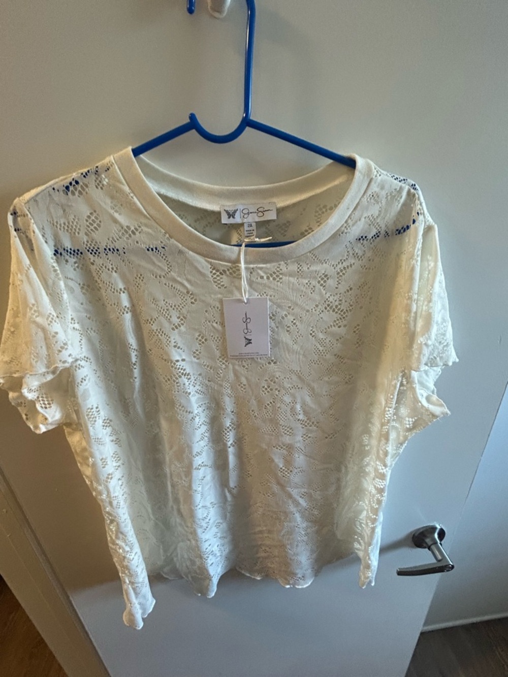 Jessica Simpson  Cream Lace Short-Sleeve Top - size 2XL